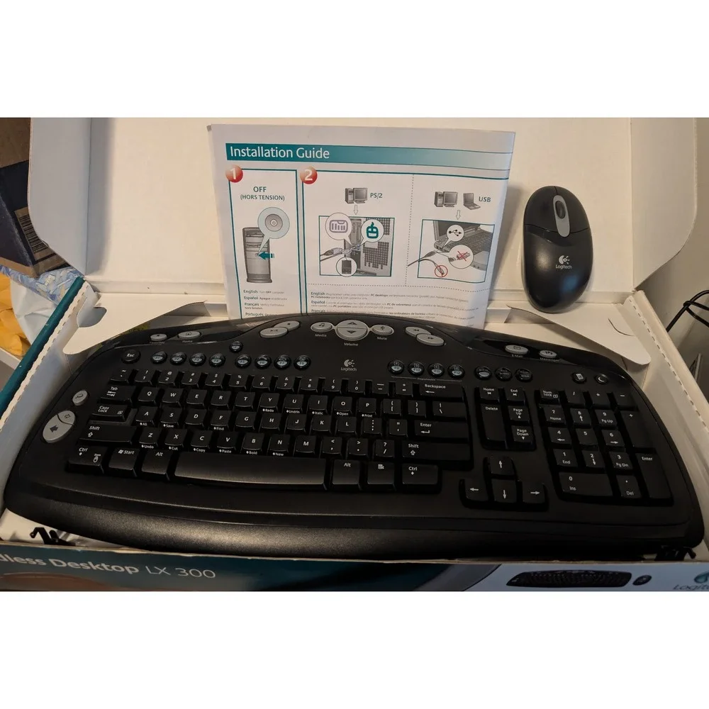 Logitech Keyboard Mouse Set Black Cordless Desktop LX 300 Wireless Y-RQ52
